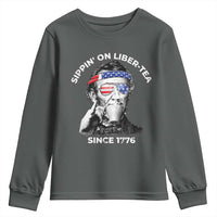 Funny 4th Of July Youth Sweatshirt Sippin On Liber Tea Liberty Abe Lincoln 1776 USA Flag - Wonder Print Shop