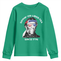 Funny 4th Of July Youth Sweatshirt Sippin On Liber Tea Liberty Abe Lincoln 1776 USA Flag - Wonder Print Shop