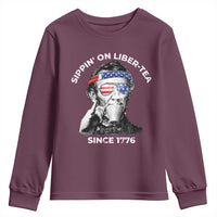 Funny 4th Of July Youth Sweatshirt Sippin On Liber Tea Liberty Abe Lincoln 1776 USA Flag - Wonder Print Shop