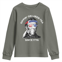 Funny 4th Of July Youth Sweatshirt Sippin On Liber Tea Liberty Abe Lincoln 1776 USA Flag - Wonder Print Shop
