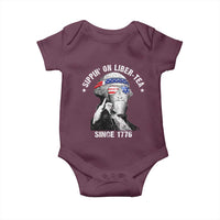 Funny George Washington Baby Onesie 4th Of July Sippin On Liber Tea Liberty American Flag 1776 - Wonder Print Shop