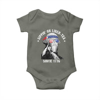 Funny George Washington Baby Onesie 4th Of July Sippin On Liber Tea Liberty American Flag 1776 - Wonder Print Shop