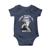 Funny George Washington Baby Onesie 4th Of July Sippin On Liber Tea Liberty American Flag 1776 - Wonder Print Shop