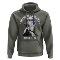 Funny George Washington Hoodie 4th Of July Sippin On Liber Tea Liberty American Flag 1776 - Wonder Print Shop