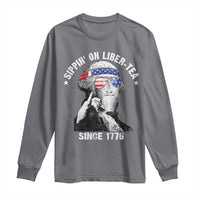 Funny George Washington Long Sleeve Shirt 4th Of July Sippin On Liber Tea Liberty American Flag 1776 - Wonder Print Shop