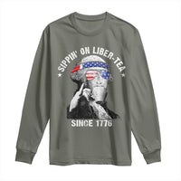 Funny George Washington Long Sleeve Shirt 4th Of July Sippin On Liber Tea Liberty American Flag 1776 - Wonder Print Shop