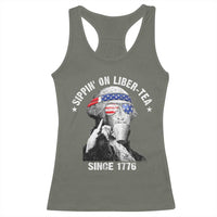 Funny George Washington Racerback Tank Top 4th Of July Sippin On Liber Tea Liberty American Flag 1776 - Wonder Print Shop
