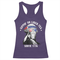 Funny George Washington Racerback Tank Top 4th Of July Sippin On Liber Tea Liberty American Flag 1776 - Wonder Print Shop