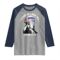 Funny George Washington Raglan Shirt 4th Of July Sippin On Liber Tea Liberty American Flag 1776 - Wonder Print Shop