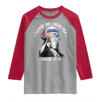 Funny George Washington Raglan Shirt 4th Of July Sippin On Liber Tea Liberty American Flag 1776 - Wonder Print Shop