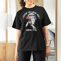 Funny George Washington T Shirt For Women 4th Of July Sippin On Liber Tea Liberty American Flag 1776 - Wonder Print Shop