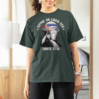 Funny George Washington T Shirt For Women 4th Of July Sippin On Liber Tea Liberty American Flag 1776 - Wonder Print Shop