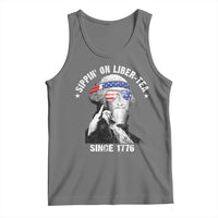 Funny George Washington Tank Top 4th Of July Sippin On Liber Tea Liberty American Flag 1776 - Wonder Print Shop