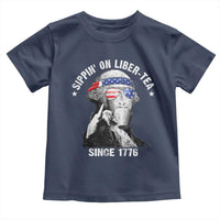 Funny George Washington Toddler T Shirt 4th Of July Sippin On Liber Tea Liberty American Flag 1776 - Wonder Print Shop