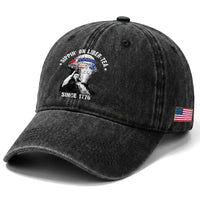 Funny George Washington Washed Cotton Baseball Cap 4th Of July Sippin On Liber Tea Liberty American Flag 1776