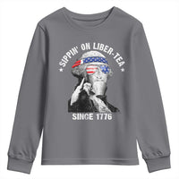Funny George Washington Youth Sweatshirt 4th Of July Sippin On Liber Tea Liberty American Flag 1776 - Wonder Print Shop