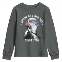 Funny George Washington Youth Sweatshirt 4th Of July Sippin On Liber Tea Liberty American Flag 1776 - Wonder Print Shop