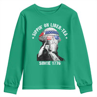 Funny George Washington Youth Sweatshirt 4th Of July Sippin On Liber Tea Liberty American Flag 1776 - Wonder Print Shop