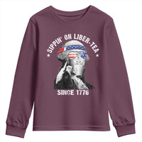 Funny George Washington Youth Sweatshirt 4th Of July Sippin On Liber Tea Liberty American Flag 1776 - Wonder Print Shop