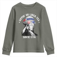 Funny George Washington Youth Sweatshirt 4th Of July Sippin On Liber Tea Liberty American Flag 1776 - Wonder Print Shop