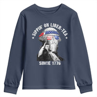 Funny George Washington Youth Sweatshirt 4th Of July Sippin On Liber Tea Liberty American Flag 1776 - Wonder Print Shop