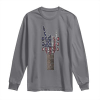 Rock On Skeleton Hand Guitar Long Sleeve Shirt Retro American Flag Heavy Metal Guitarist - Wonder Print Shop