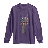 Rock On Skeleton Hand Guitar Long Sleeve Shirt Retro American Flag Heavy Metal Guitarist - Wonder Print Shop
