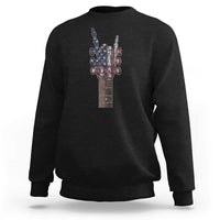 Rock On Skeleton Hand Guitar Sweatshirt Retro American Flag Heavy Metal Guitarist - Wonder Print Shop
