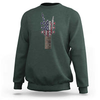 Rock On Skeleton Hand Guitar Sweatshirt Retro American Flag Heavy Metal Guitarist - Wonder Print Shop