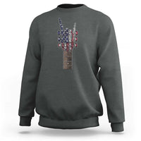 Rock On Skeleton Hand Guitar Sweatshirt Retro American Flag Heavy Metal Guitarist - Wonder Print Shop