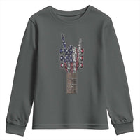 Rock On Skeleton Hand Guitar Youth Sweatshirt Retro American Flag Heavy Metal Guitarist - Wonder Print Shop