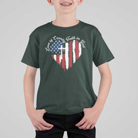 Patriotic Christian T Shirt For Kid Faith In God Heart Cross Flag 4th Of July Religious - Wonder Print Shop