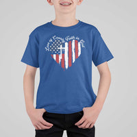 Patriotic Christian T Shirt For Kid Faith In God Heart Cross Flag 4th Of July Religious - Wonder Print Shop