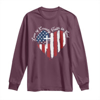 Patriotic Christian Long Sleeve Shirt Faith In God Heart Cross Flag 4th Of July Religious - Wonder Print Shop