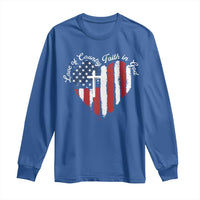 Patriotic Christian Long Sleeve Shirt Faith In God Heart Cross Flag 4th Of July Religious - Wonder Print Shop