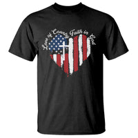 Patriotic Christian T Shirt Faith In God Heart Cross Flag 4th Of July Religious - Wonder Print Shop