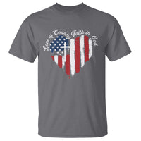 Patriotic Christian T Shirt Faith In God Heart Cross Flag 4th Of July Religious - Wonder Print Shop