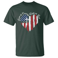Patriotic Christian T Shirt Faith In God Heart Cross Flag 4th Of July Religious - Wonder Print Shop