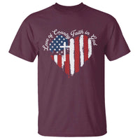 Patriotic Christian T Shirt Faith In God Heart Cross Flag 4th Of July Religious - Wonder Print Shop