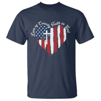 Patriotic Christian T Shirt Faith In God Heart Cross Flag 4th Of July Religious - Wonder Print Shop