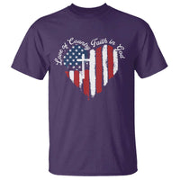 Patriotic Christian T Shirt Faith In God Heart Cross Flag 4th Of July Religious - Wonder Print Shop