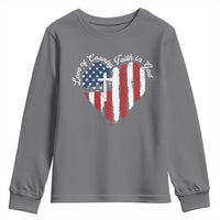 Patriotic Christian Youth Sweatshirt Faith In God Heart Cross Flag 4th Of July Religious - Wonder Print Shop