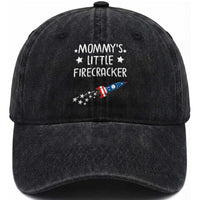 Mommy's Little Firecracker 4th of July Washed Cotton Baseball Cap Patriotic American Flag