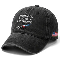 Mommy's Little Firecracker 4th of July Washed Cotton Baseball Cap Patriotic American Flag