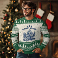 Support Wildlife Raise Twins Ugly Christmas Sweater Twin Dad Mom Parent Bigfoot Family