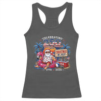 Christmas In July 250 Years 1776 2026 Patriotic Santa Flamingo Float Summer Xmas Racerback Tank Top