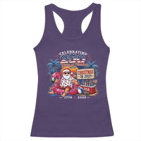 Christmas In July 250 Years 1776 2026 Patriotic Santa Flamingo Float Summer Xmas Racerback Tank Top