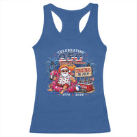 Christmas In July 250 Years 1776 2026 Patriotic Santa Flamingo Float Summer Xmas Racerback Tank Top