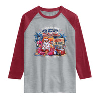 Christmas In July 250 Years 1776 2026 Patriotic Santa Flamingo Float Summer Xmas Raglan Shirt