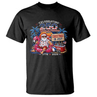 Christmas In July 250 Years 1776 2026 Patriotic Santa Flamingo Float Summer Xmas T Shirt